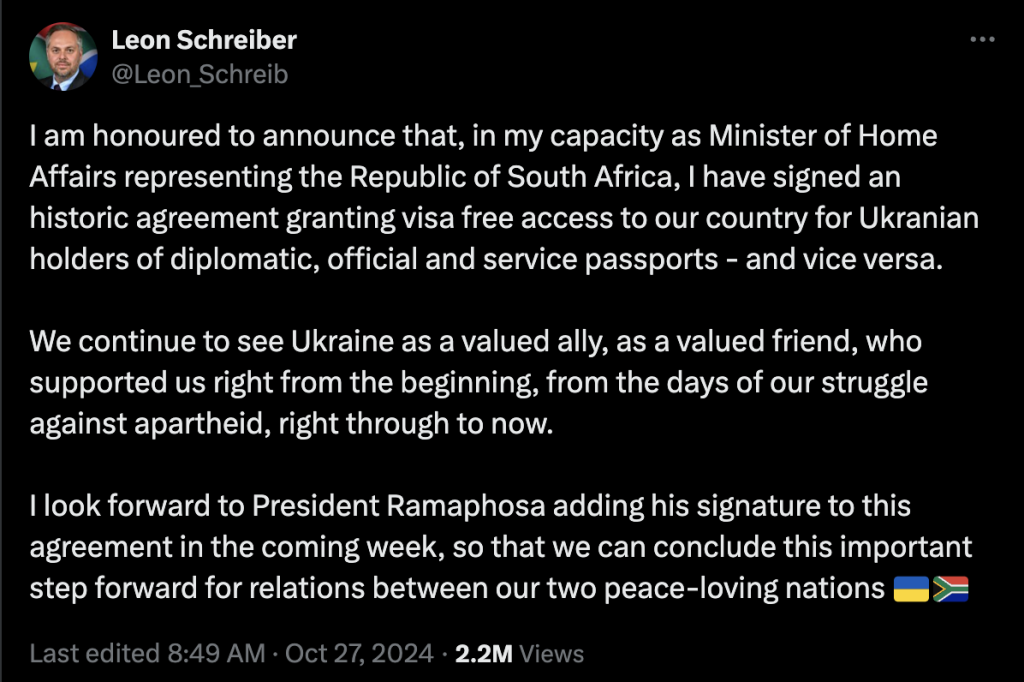 Screenshot-2024-10-29-at-6.50.31 PM-1024x682 South Africa’s Visa Deal with Ukraine Sparks Controversy, Tests Coalition Unity